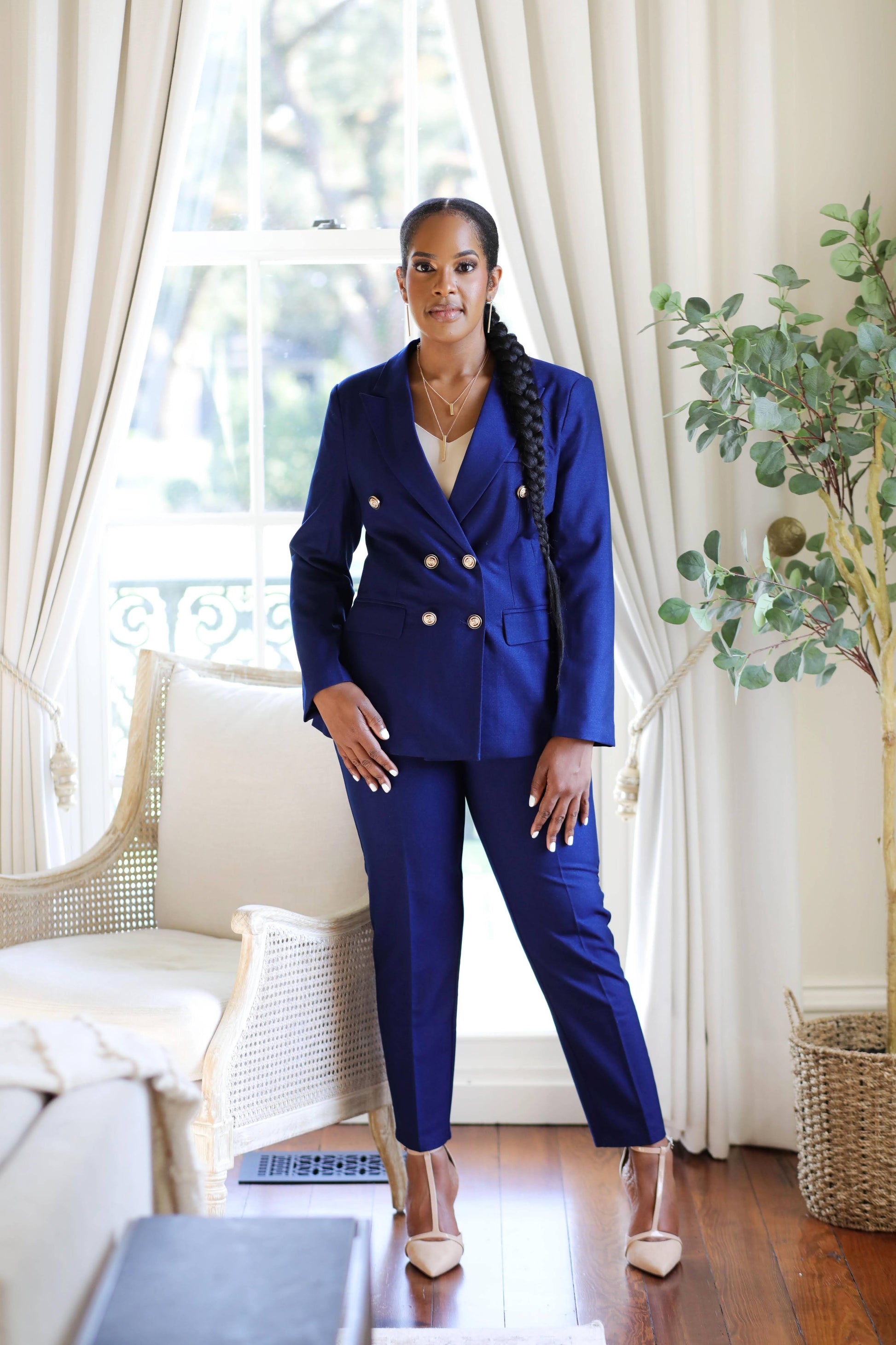 navy blue dress suit for women Women's Navy Three-Piece Suit: Slim Fit Office, Wedding, Formal Event Wear